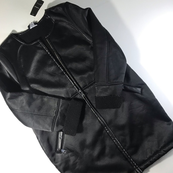 BEBE $229 black long sherpa long coat - Picture 2 of 8